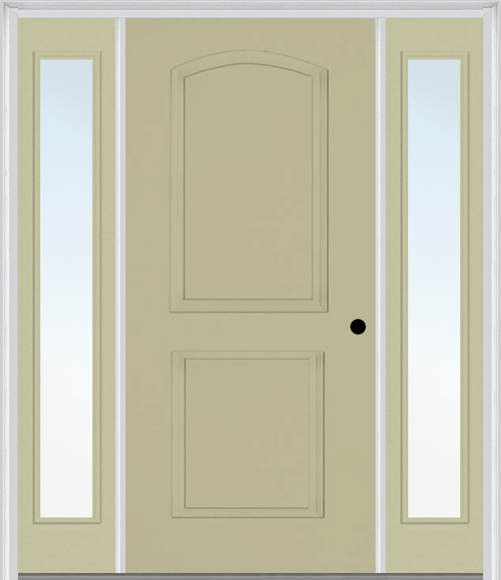 MMI 2 Panel Arch 3'0" X 6'8" Fiberglass Smooth Exterior Prehung Door With 2 Full Lite Clear Or Privacy/Textured Glass Sidelights 22